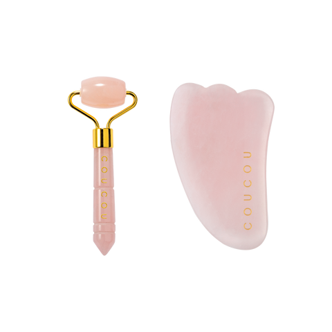 Coucou Mini Rose Quartz Roller + Mini Rose Quartz Gua Sha